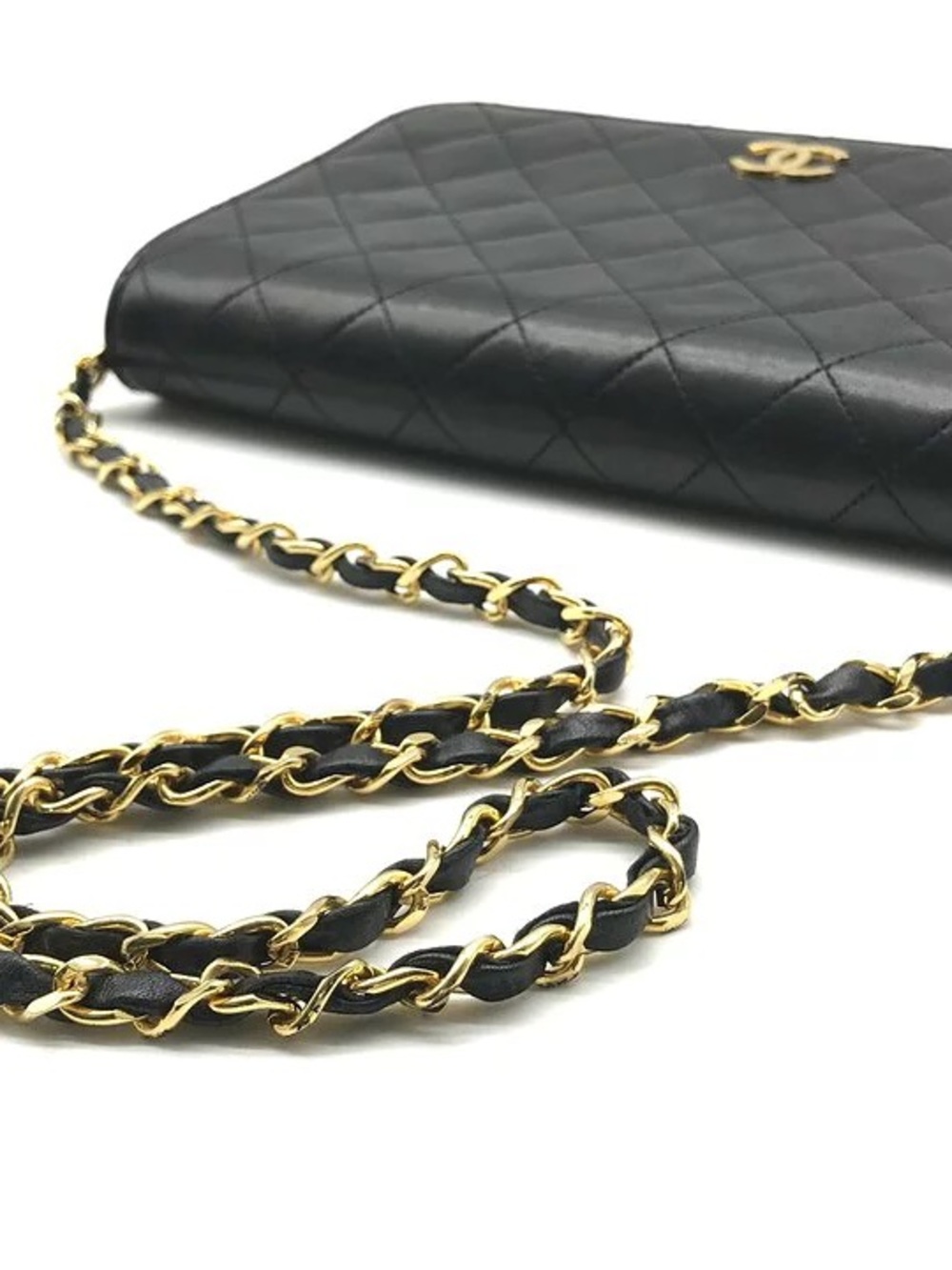 Authentic CHANEL 24k gold plated black lambskin classic flap shoulder bag - Picture 8 of 12